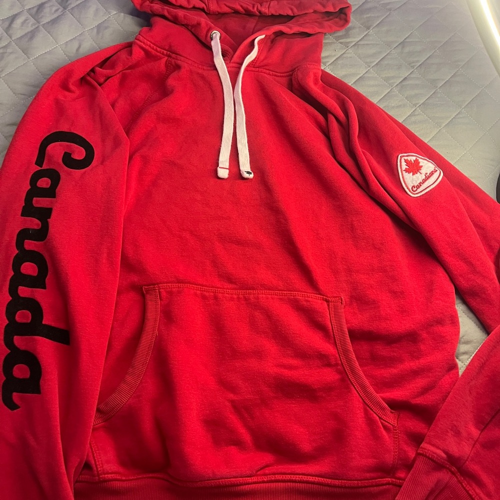 Canada Red Hoodie with Black Sleeve Lettering